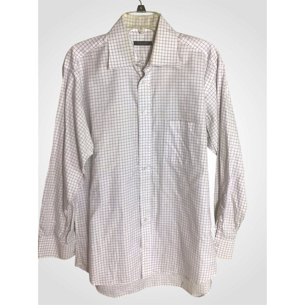 Burberry London Boys  long/SL Button  Shirt Sz 16R EUC White/Purple Plaid Shirt